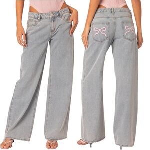 NWT Edikted Bow Pocket Relaxed Jeans size XL in Light Blue
